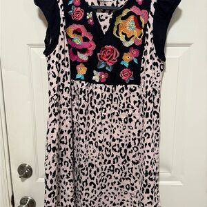 Impressions Black and Pink Floral Embroidered Top/Tunic/Dress